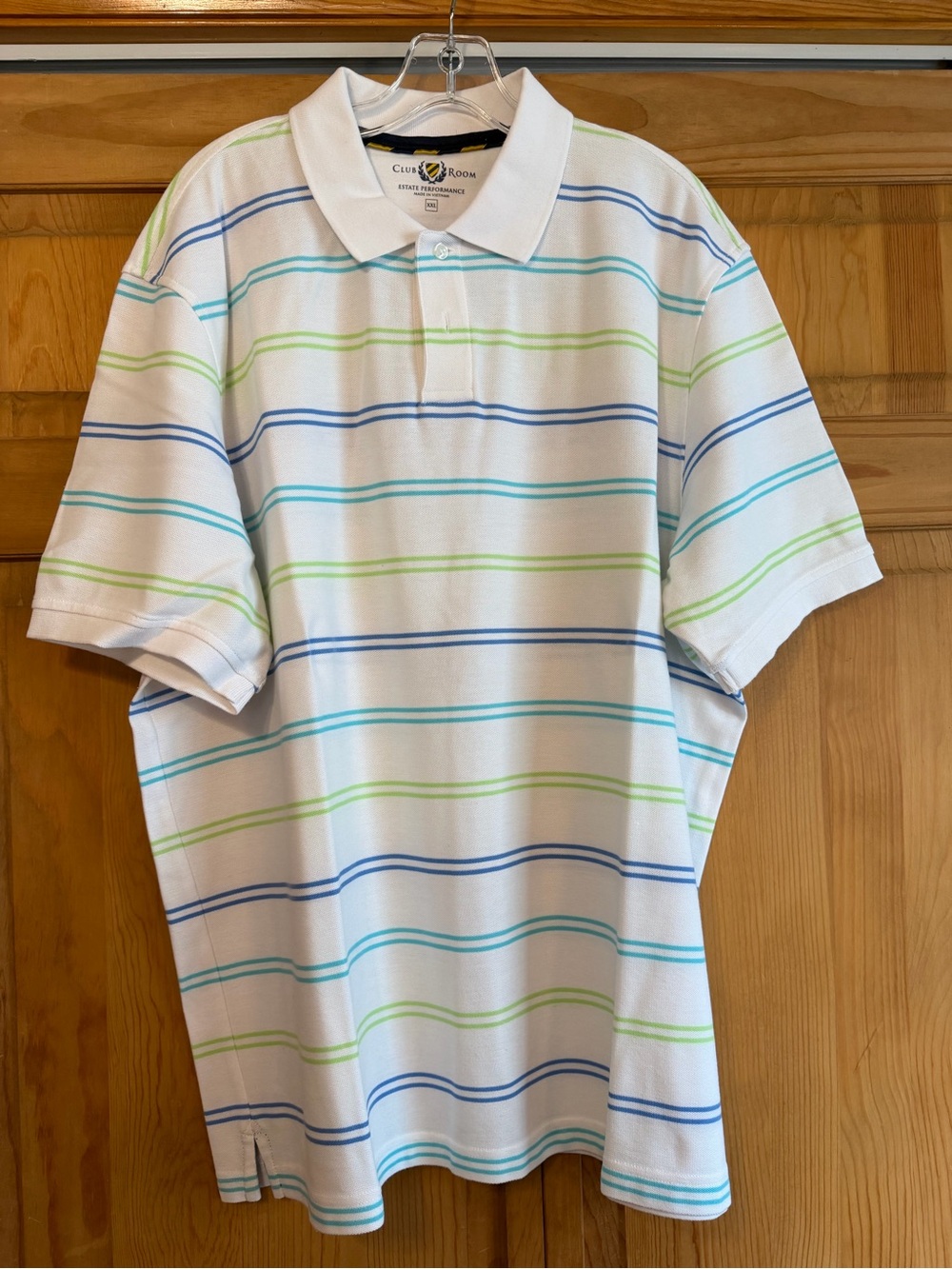 Club Room White Polo with Blue and Lime Stripes